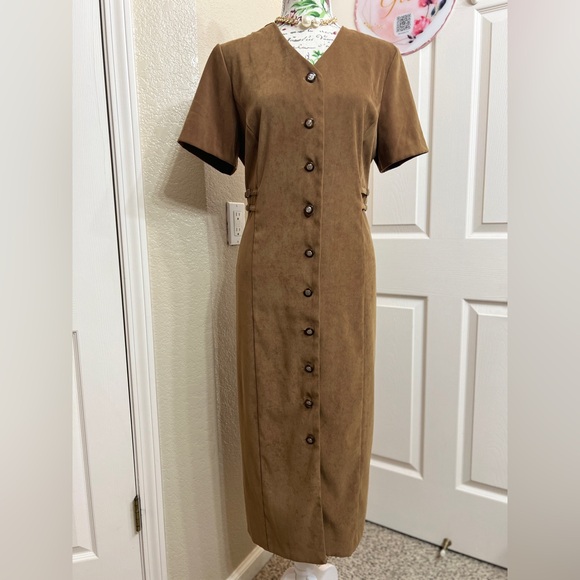 Miss Dorby Dresses & Skirts - Chic Tan Button-Front Mixi Dress Vintage 1990